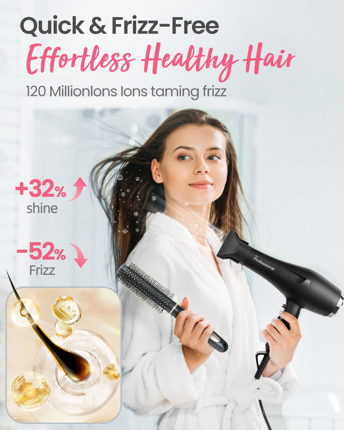Dekuri Hair Dryer - Professional Ionic Hairdryer, Powerful 2000W AC Motor for Fast Drying, 4 Heat & 3 Speed Settings, Cool Shot, Diffuser & 4 Nozzles for Women Man, Frizz-Free, Black