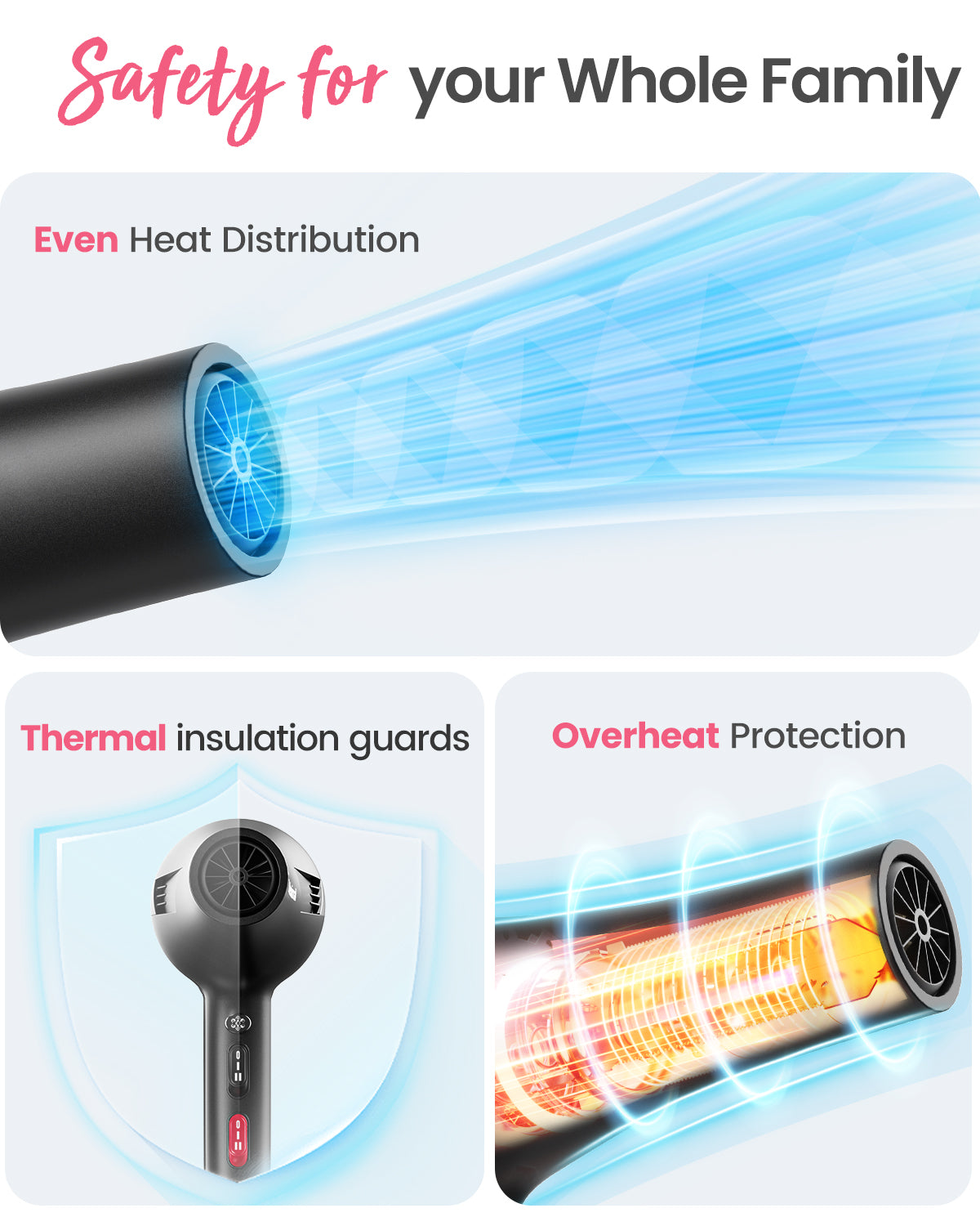 Dekuri Hair Dryer - Professional Ionic Hairdryer, Powerful 2000W AC Motor for Fast Drying, 4 Heat & 3 Speed Settings, Cool Shot, Diffuser & 4 Nozzles for Women Man, Frizz-Free, Black