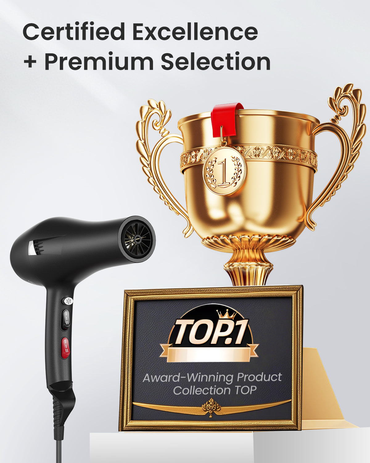 Dekuri Hair Dryer Professional Ionic Hairdryer Fast Drying with Diffuser, Concentrator Comb, 2 Speed 3 Heat Setting, Cool Button, for Women Men (Black)