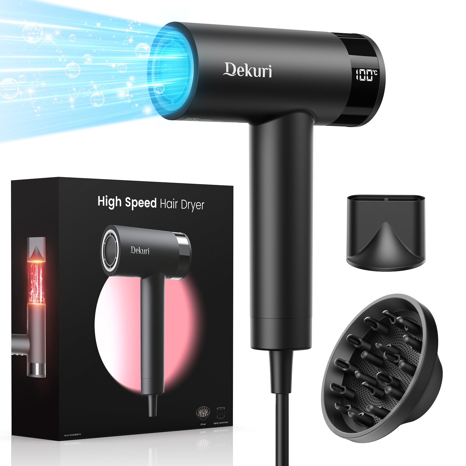 Dekuri Hair Dryer AirDry Turbo T1, Black