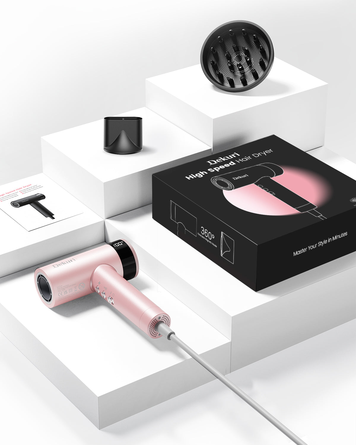 Dekuri Hair Dryer AirDry Turbo T1, Pink