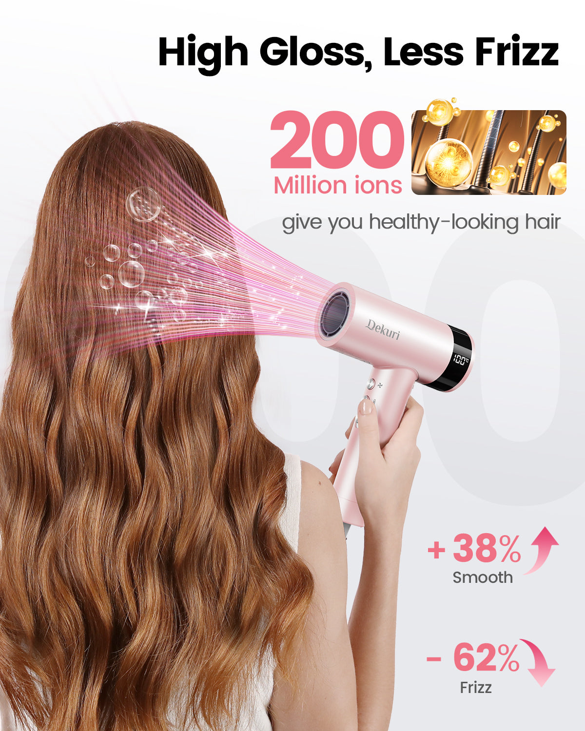 Dekuri Hair Dryer AirDry Turbo T1, Pink