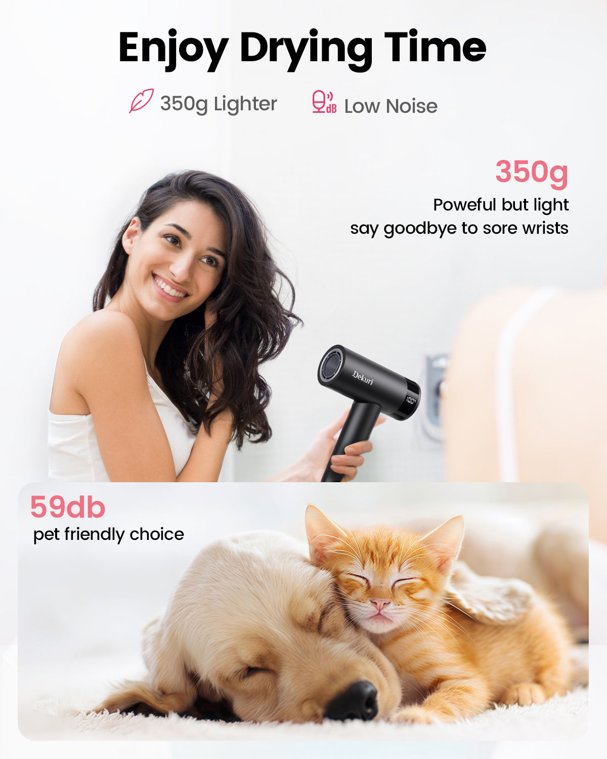 Dekuri Hair Dryer AirDry Turbo T1, Black