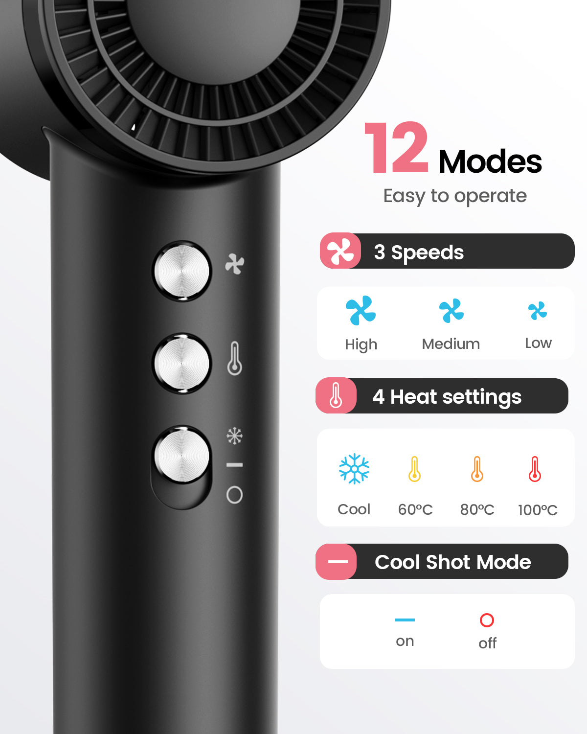 Dekuri Hair Dryer AirDry Turbo T1, Black