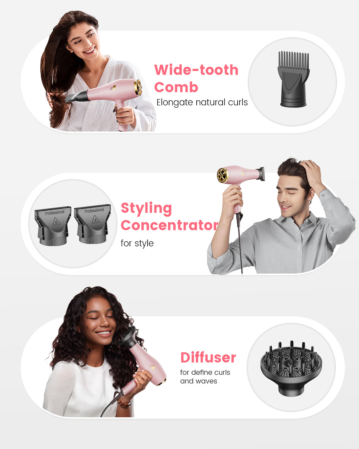Dekuri Hair Dryer AirDry Speed S2, Pink