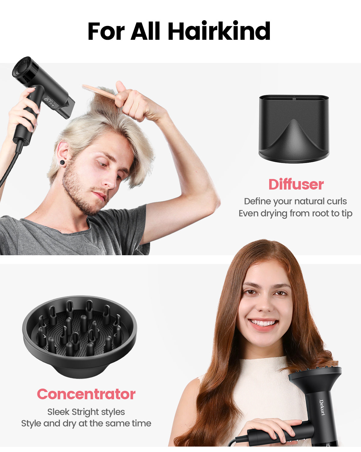 Dekuri Hair Dryer AirDry Turbo T1, Black