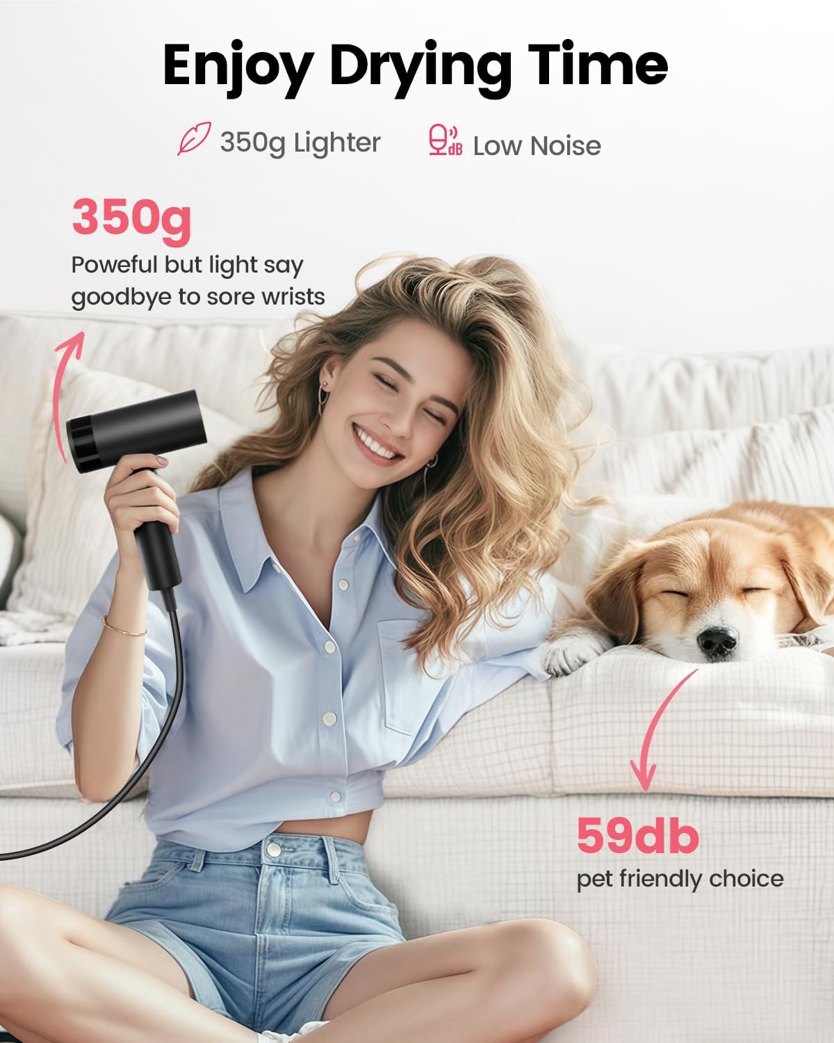 Dekuri Hair Dryer, 110,000 RPM High Speed Motor Fast Drying Hairdryer, 200 Million Ionic Lightweight Hair Dryers, Low Noise Hairdryers for Women & Men, with Magnetic Nozzle & Diffuser, Black