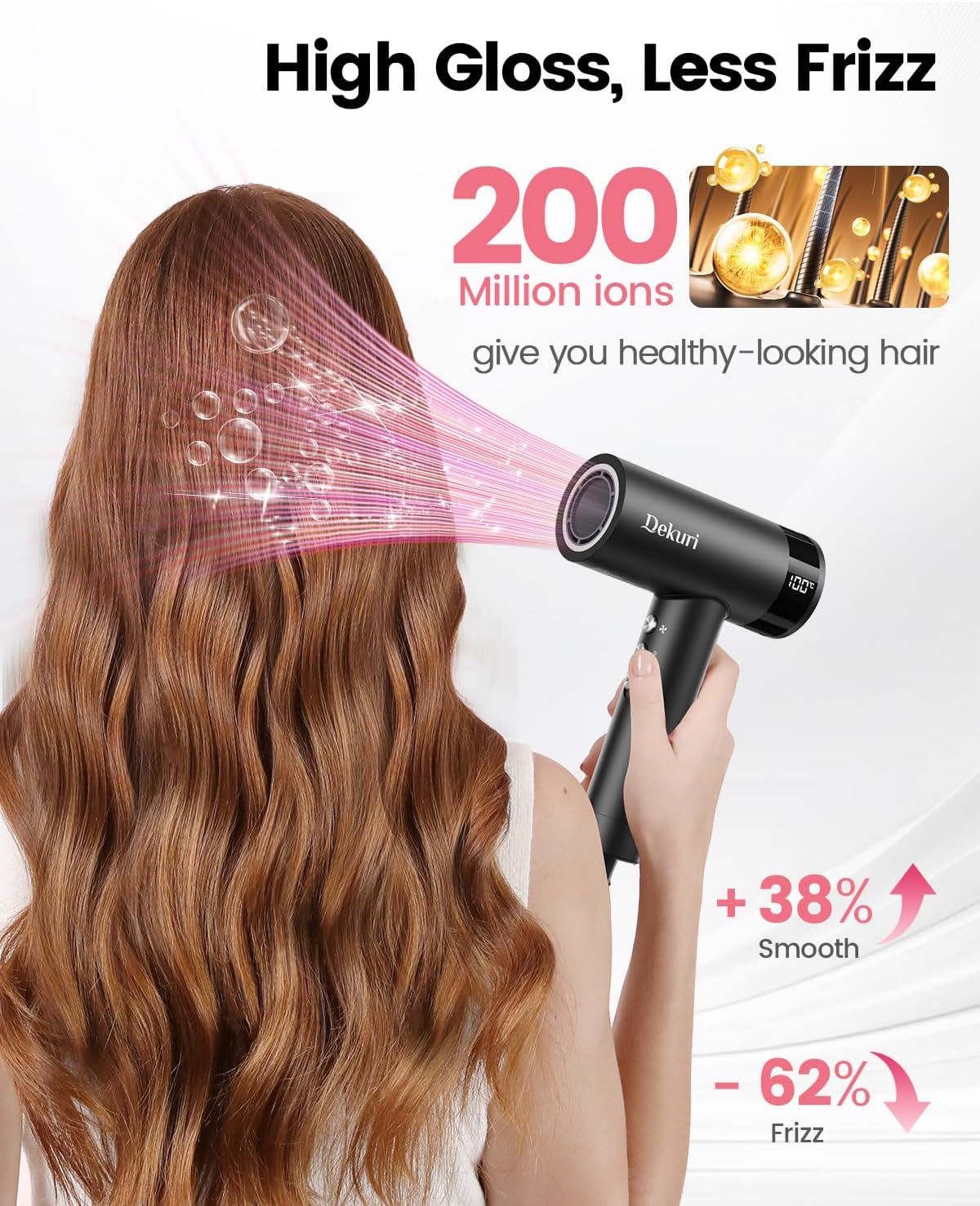 Dekuri Hair Dryer, 110,000 RPM High Speed Motor Fast Drying Hairdryer, 200 Million Ionic Lightweight Hair Dryers, Low Noise Hairdryers for Women & Men, with Magnetic Nozzle & Diffuser, Black