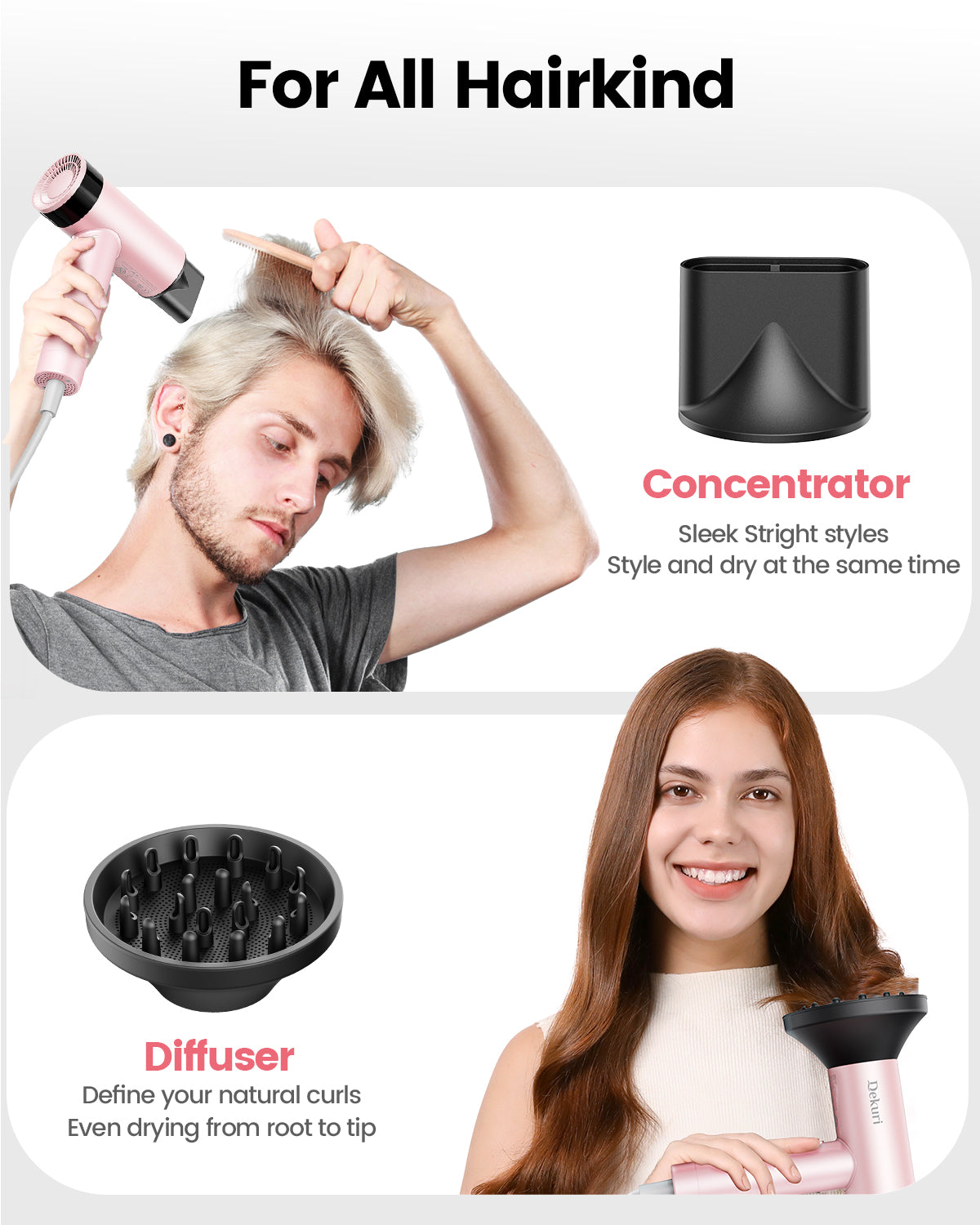Dekuri Hair Dryer AirDry Turbo T1, Pink