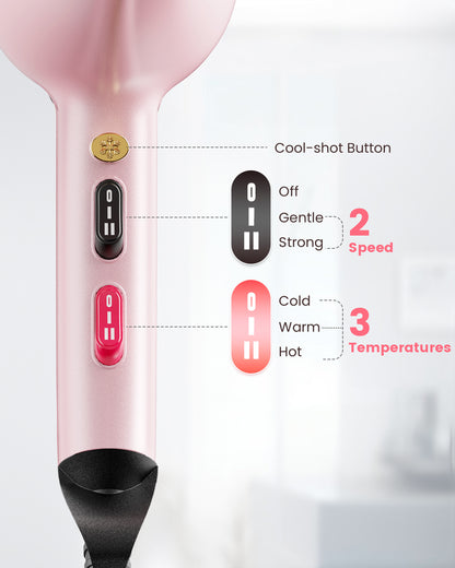 Dekuri Professional Hair Dryer Ionic Hairdryer Fast Drying with Diffuser, Concentrator Comb, 2 Speed 3 Heat Setting, Cool Button, for Women Men, Pink